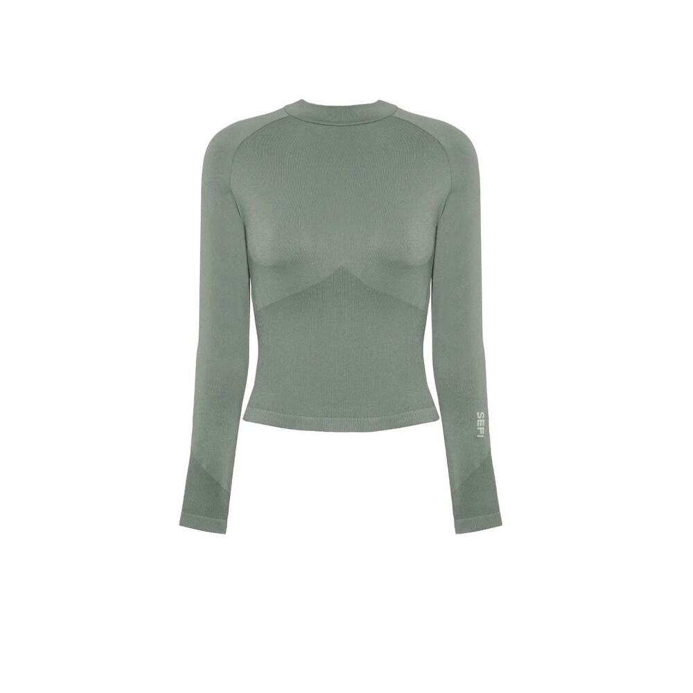 SEFI Timeless Ribbed Long Sleeve Top - Smoked Olive Size Medium MSRP $99 NWT